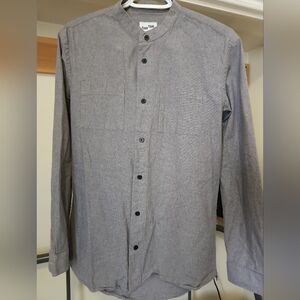 Frank And Oak Gray Button-Front Collarless Shirt